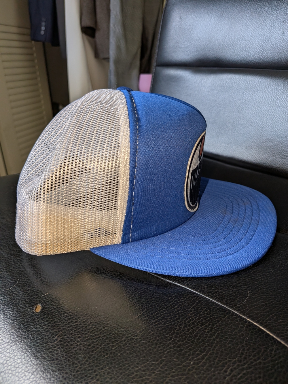 Edmonton Oilers Vintage Blue Mesh Trucker Hat Rare Made In Korea - Picture 2 of 7